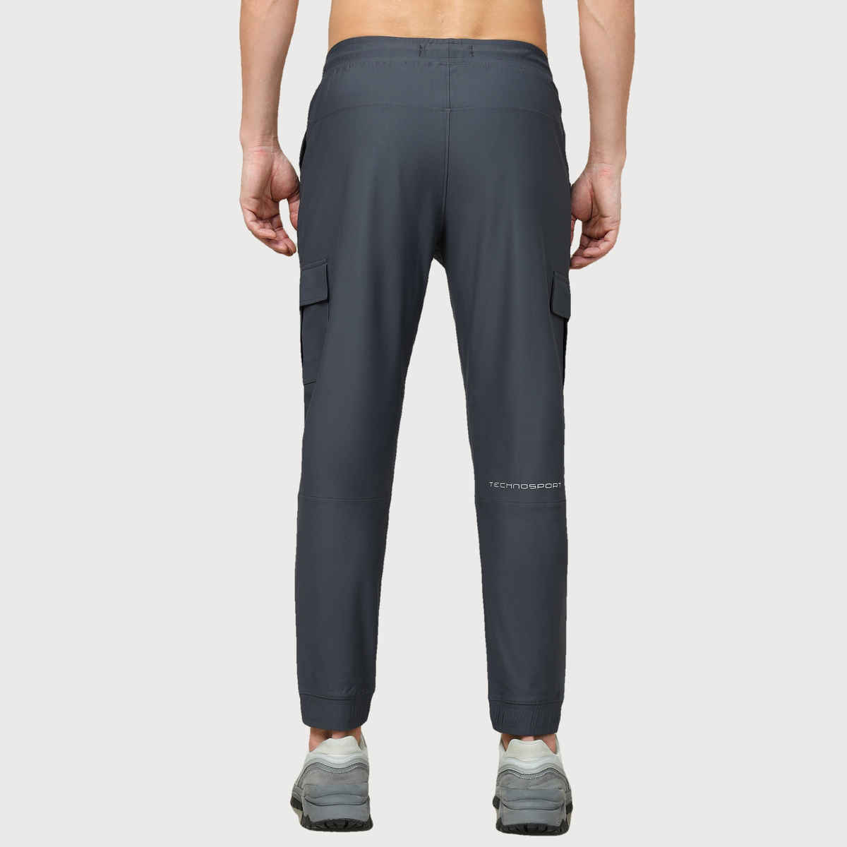Technosport Men Poly Solid Slim Fit Sports Cargo Joggers with DURACOOL+ | Carbon Grey | 2XL