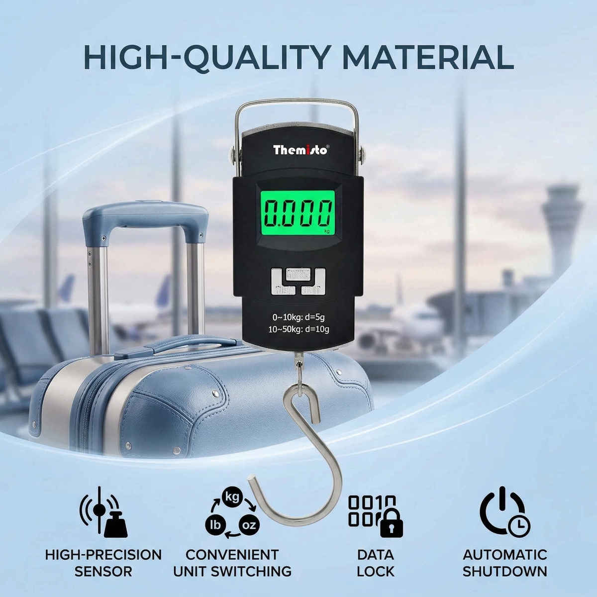 Themisto TH-WS01 Digital Hanging Travel Luggage Scale with Hook | 50kg Capacity