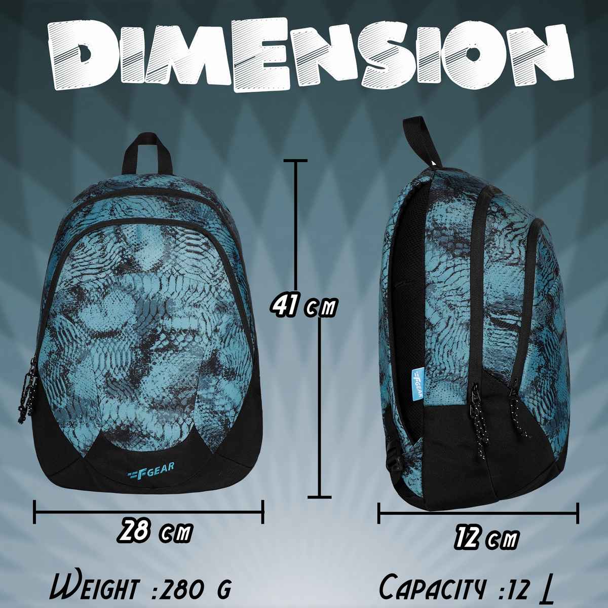 F Gear Unisex Polyester 12 L Backpack | Black and Blue