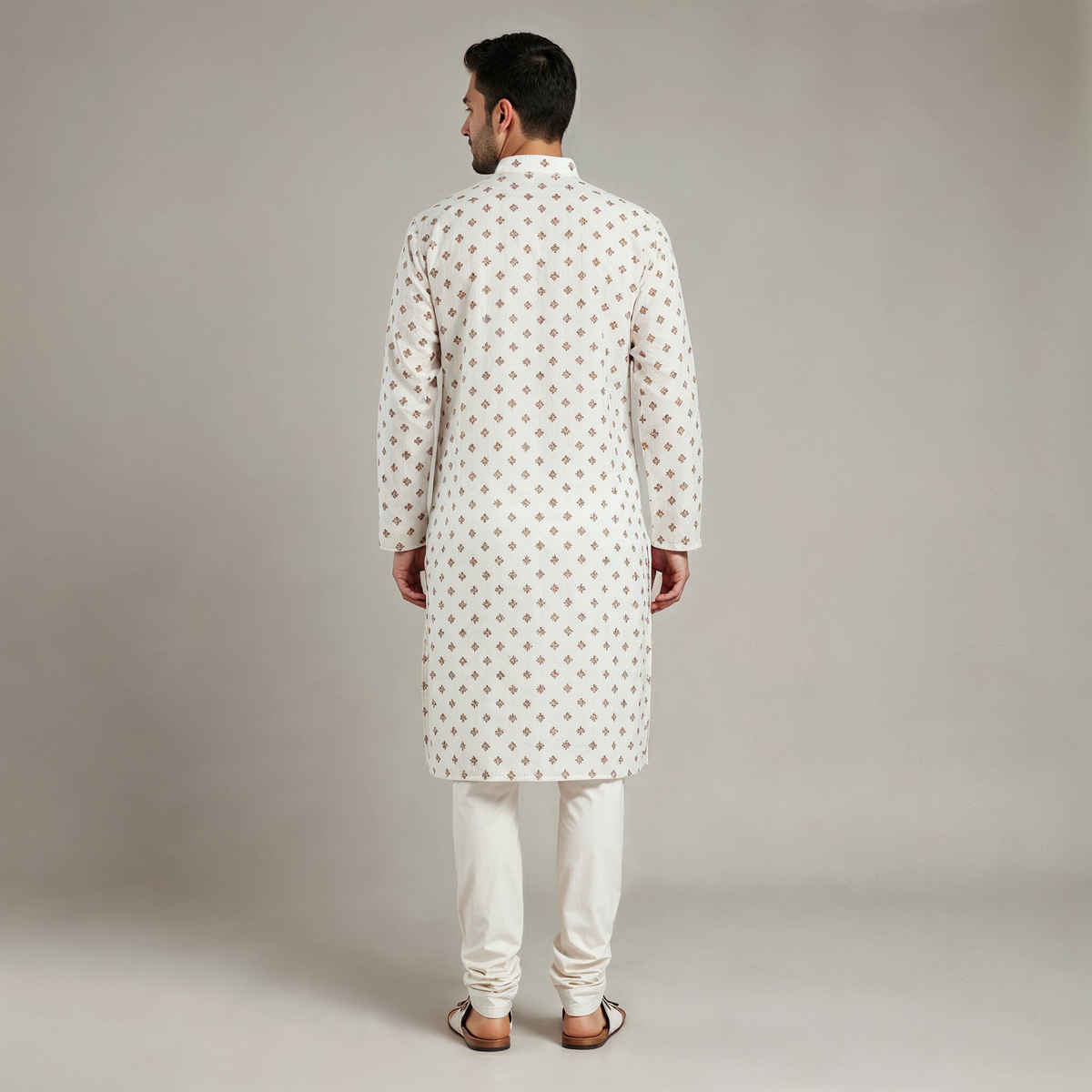 Happy Mail Men's Kurta with Brown Print | White - XL