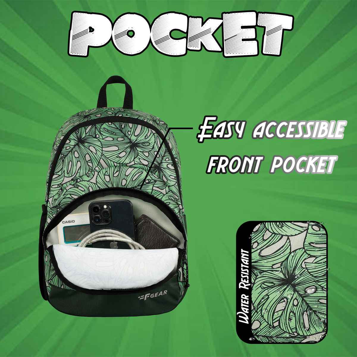 F Gear Unisex Polyester 15 L Backpack | Palm Green Black