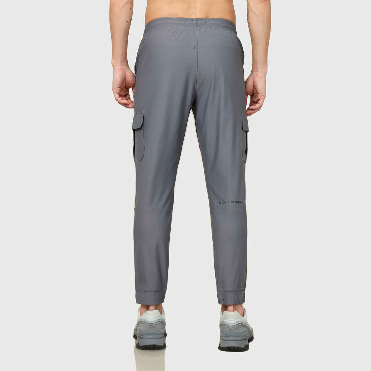 Technosport Men Poly Solid Slim Fit Sports Cargo Joggers with DURACOOL+ | Iron Grey | 2XL