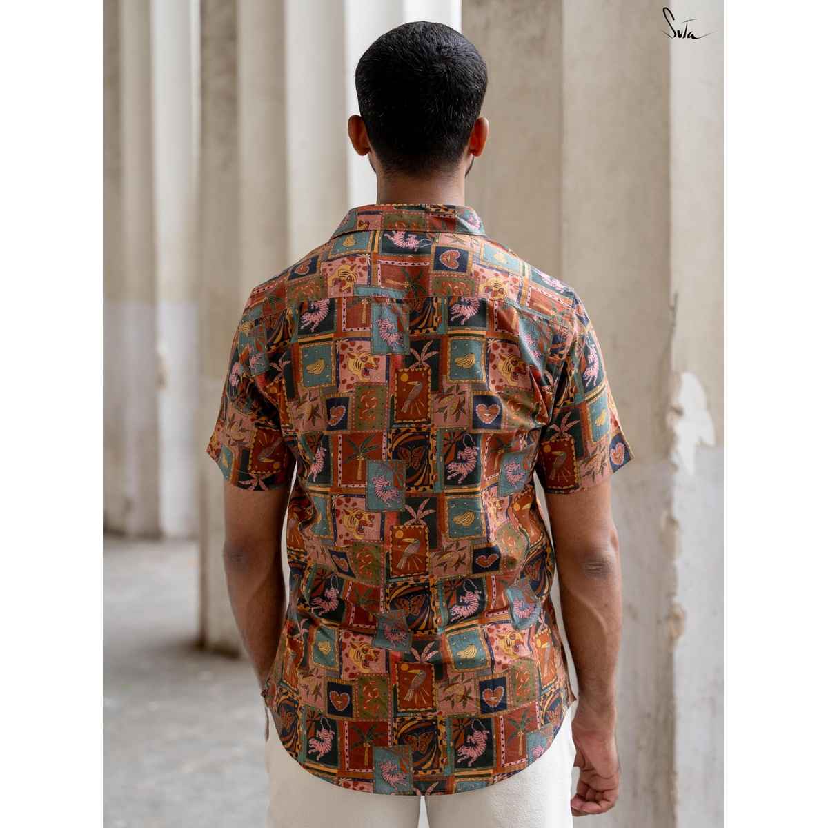 Suta Men's Cotton Shirt | Multicolour - L