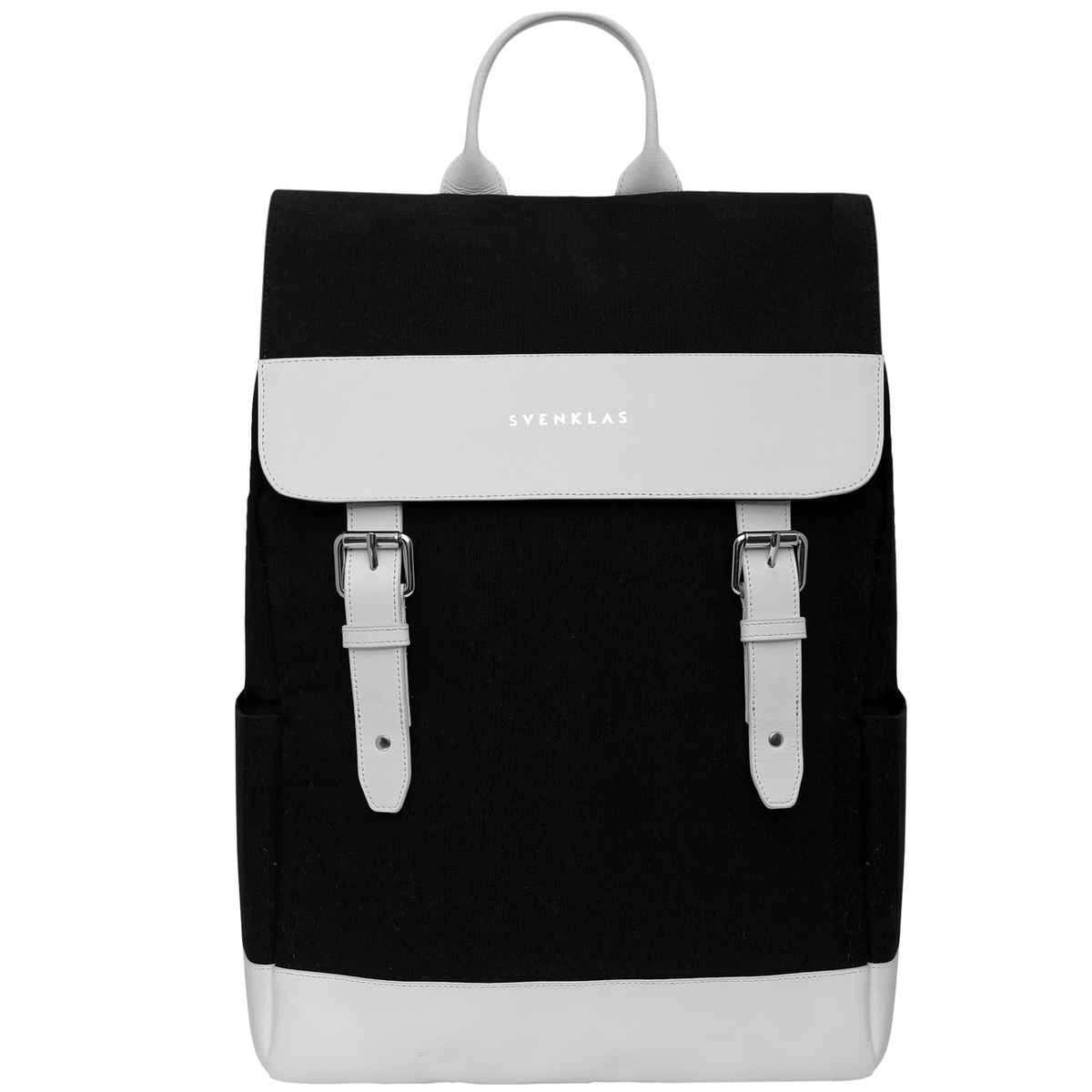Svenklas Unisex Solid Vegan Leather and Polyester 22 L Backpack | Black and White