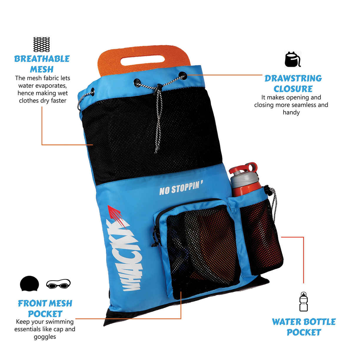 Whackk Unisex Sporty Polyester 21 L Shoulder Handle Backpack | Aqua Blue - L