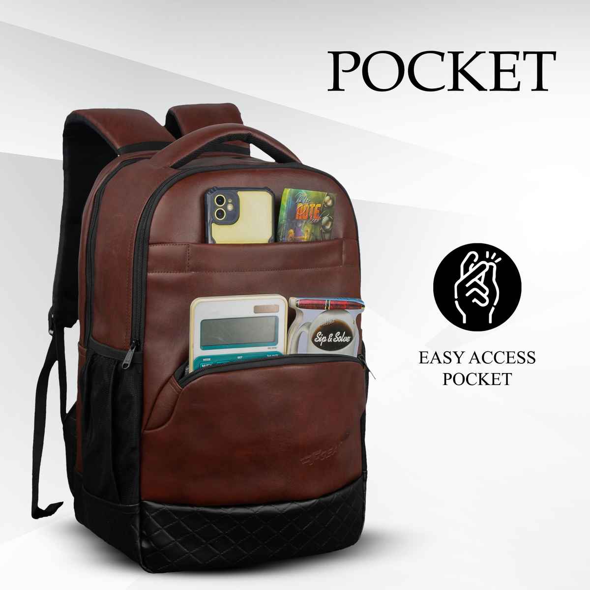 F Gear Unisex Solid Artificial Leather 25 L Laptop Backpack | Brown - 15.6 Inches