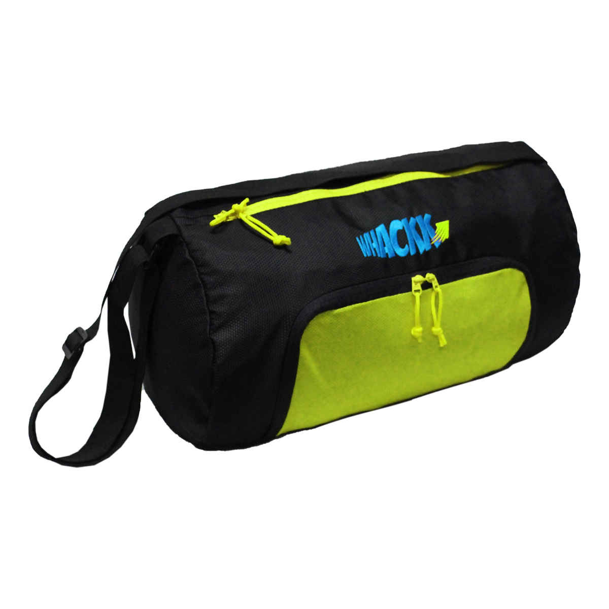 Whackk Unisex Solid Polyester 26 L Web Handle Duffle Bag | Black and Fluorescent Green