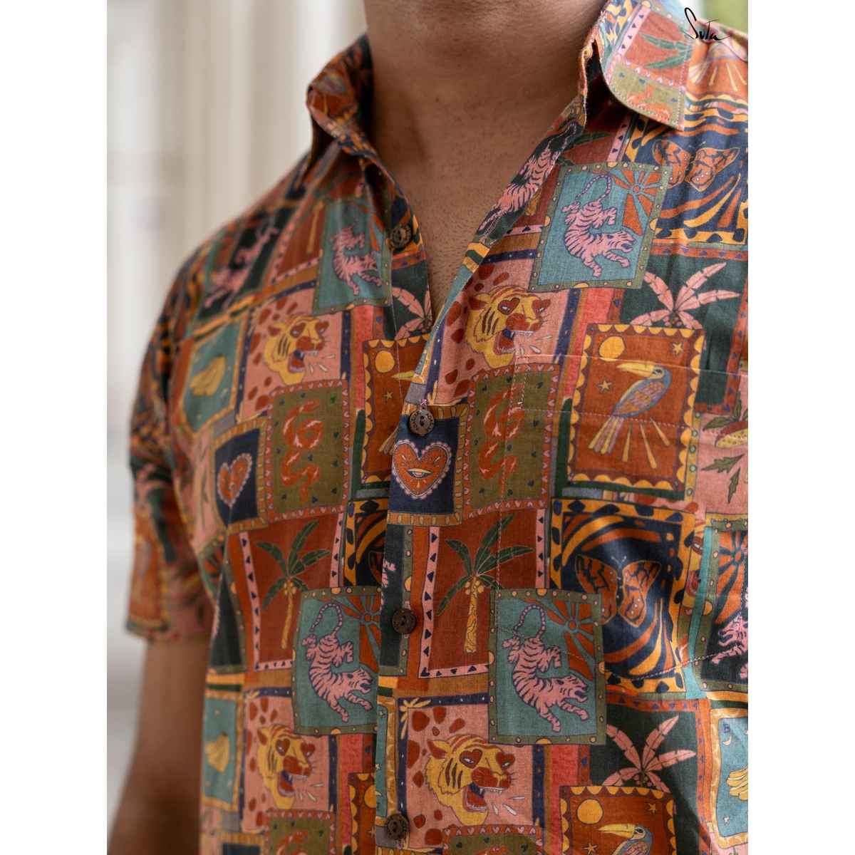 Suta Men's Cotton Shirt | Multicolour - L