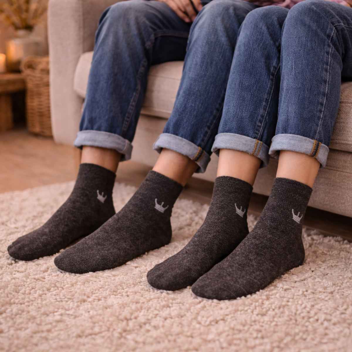 Royal Mart Unisex Solid Wool Ankle Wollen Socks | Black - Free Size