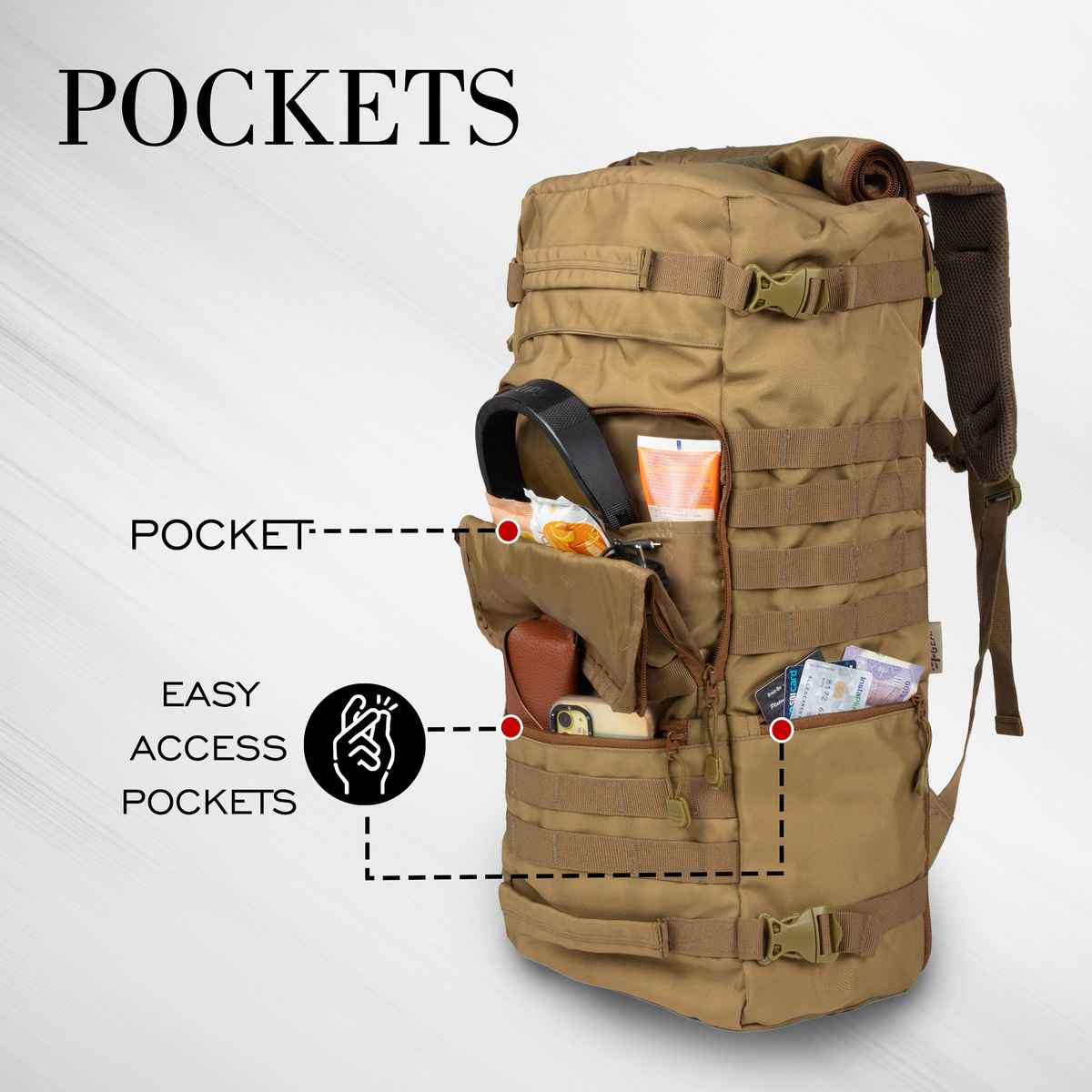 F Gear Unisex Solid Polyester 36 L Rucksack | Khaki