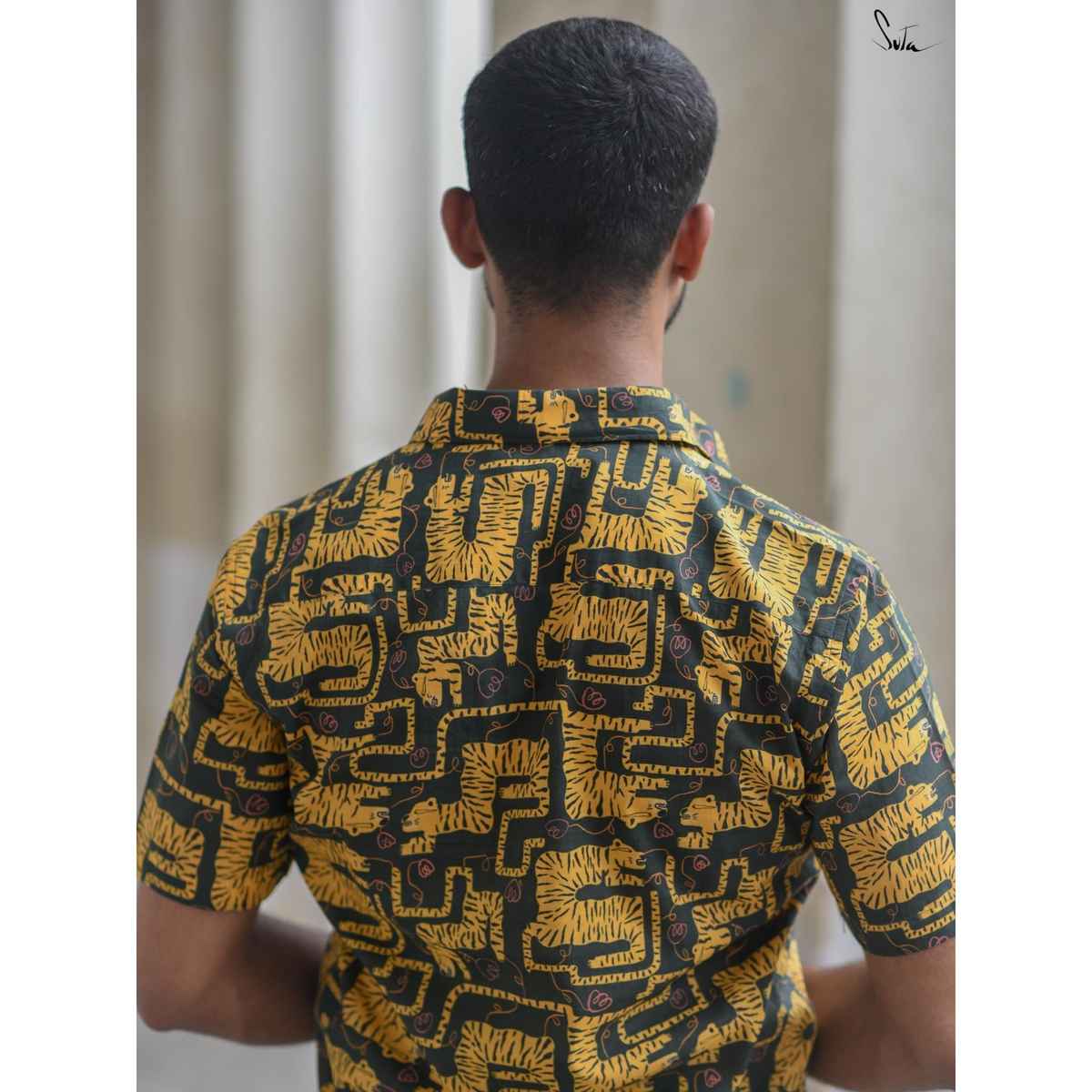 Suta Men's Cotton Shirt | Yellow & Green - L