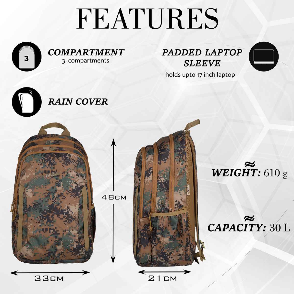 F Gear Unisex Polyester 30 L Top Handle Laptop Backpack | Army Green - 17 Inches