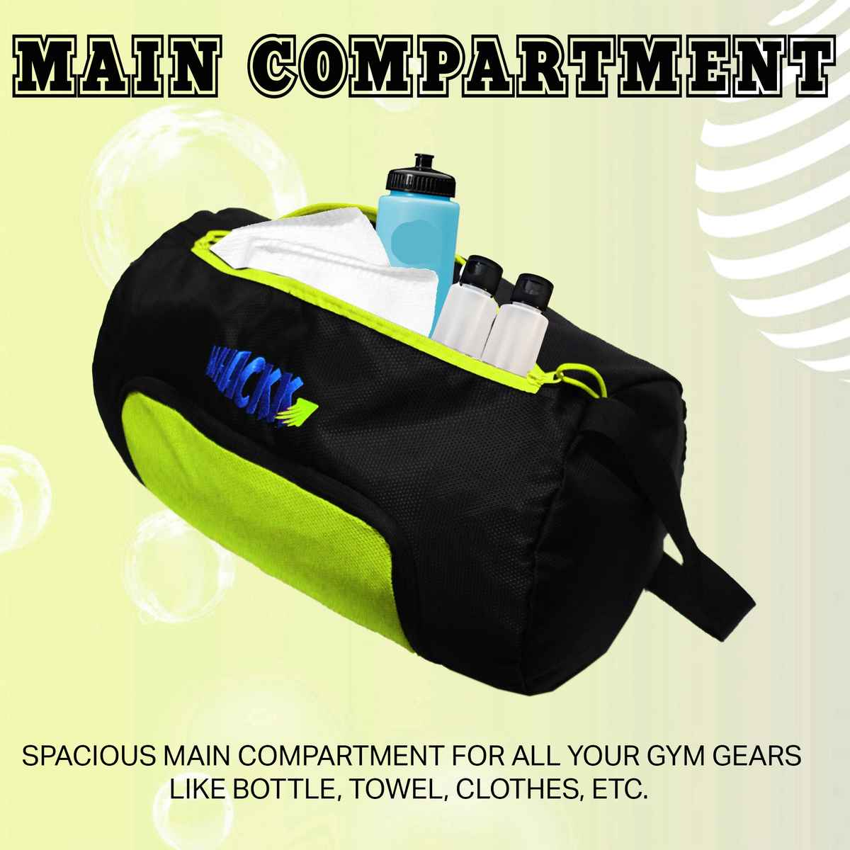 Whackk Unisex Solid Polyester 26 L Web Handle Duffle Bag | Black and Fluorescent Green