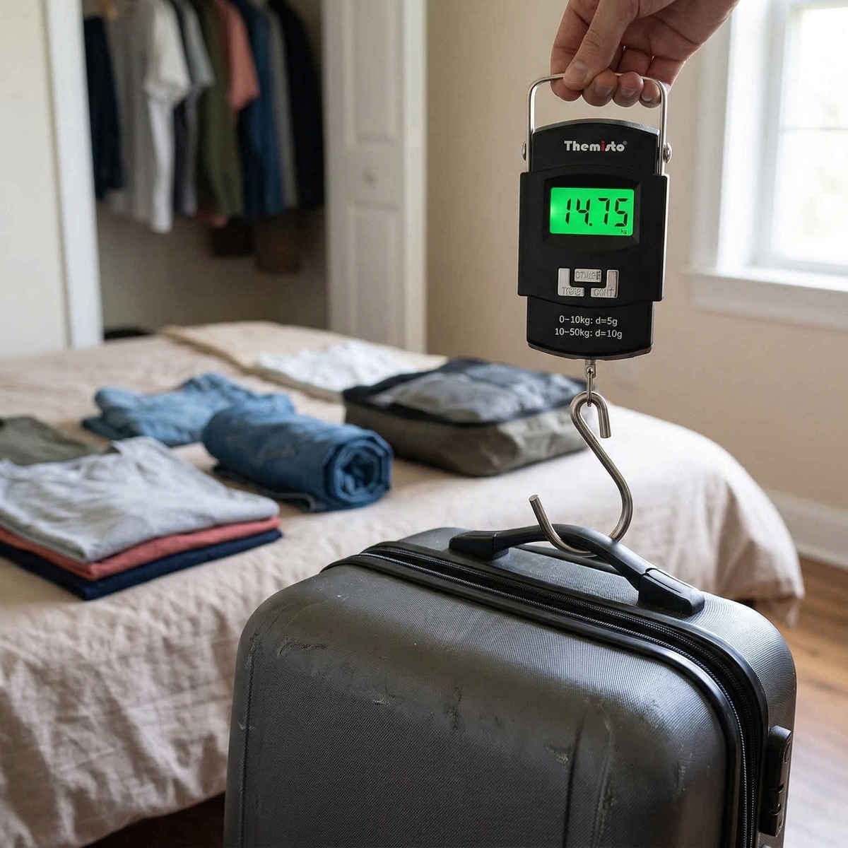 Themisto TH-WS01 Digital Hanging Travel Luggage Scale with Hook | 50kg Capacity