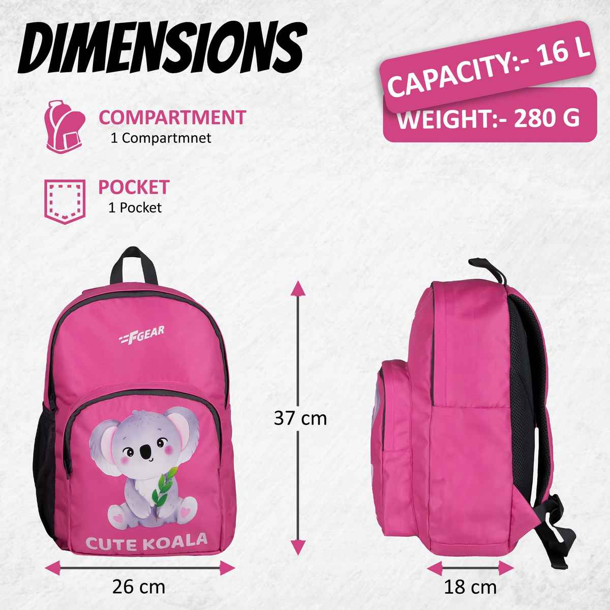 F Gear Unisex Polyester 16 L Backpack | Pink