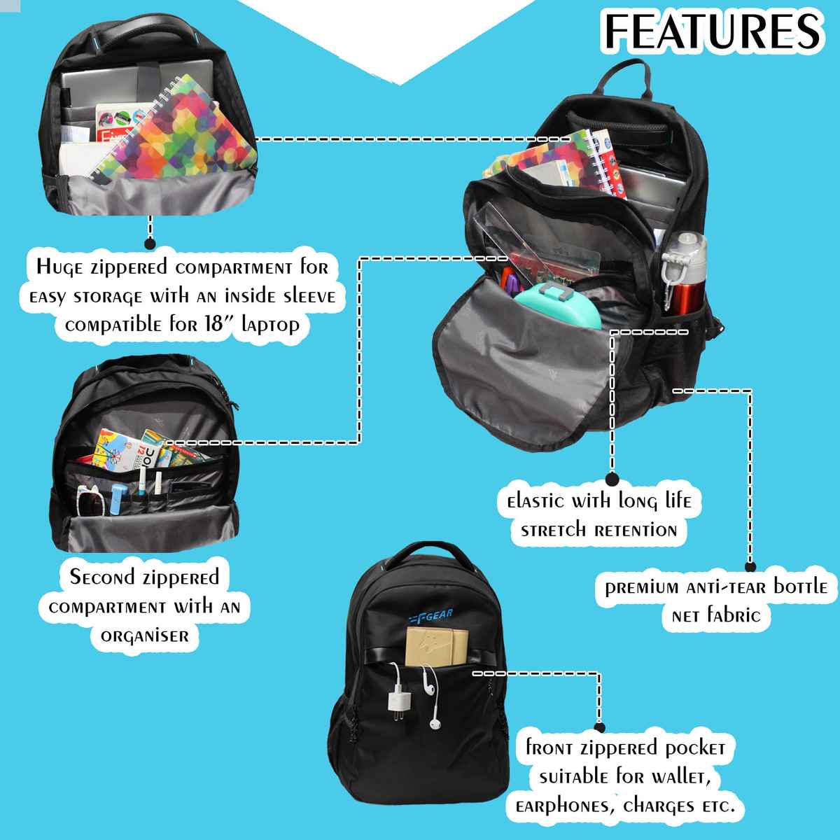 F Gear Bluechip Black 38 L Laptop Backpack | Black