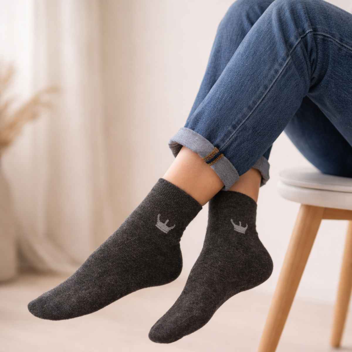 Royal Mart Unisex Solid Wool Ankle Wollen Socks | Black - Free Size