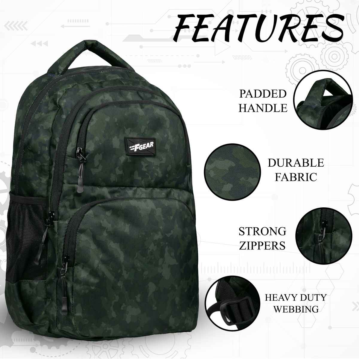 F Gear Unisex Polyester 23 L Padded Grab Handle Backpack | Wild Moss