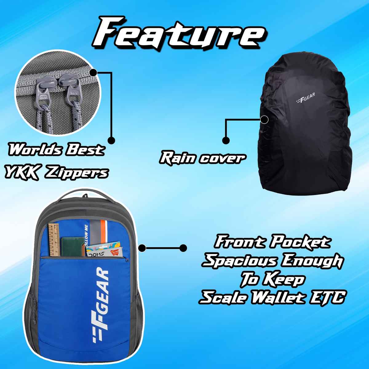 F Gear Unisex Solid Polyester 40 L Backpack | Blue and Grey - 18 Inches