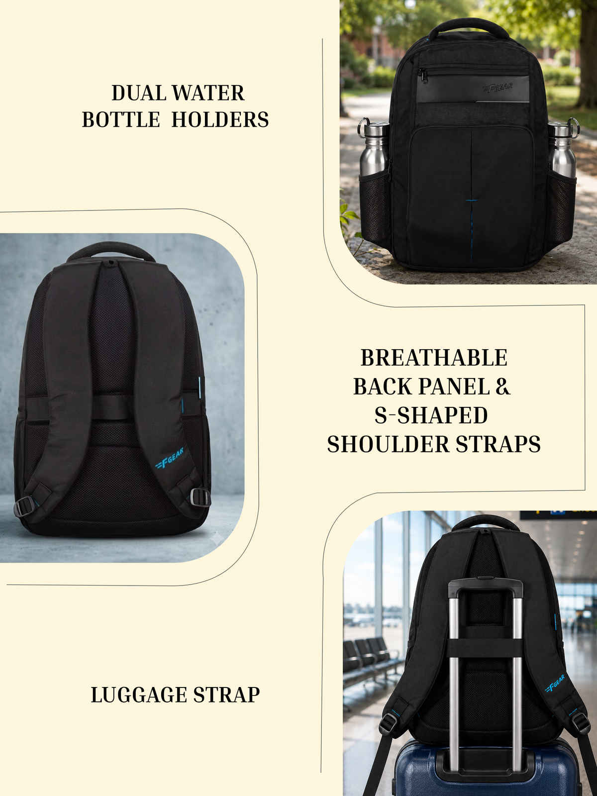 F Gear Unisex Solid Polyester 30 L Laptop Backpack | Black - One Size