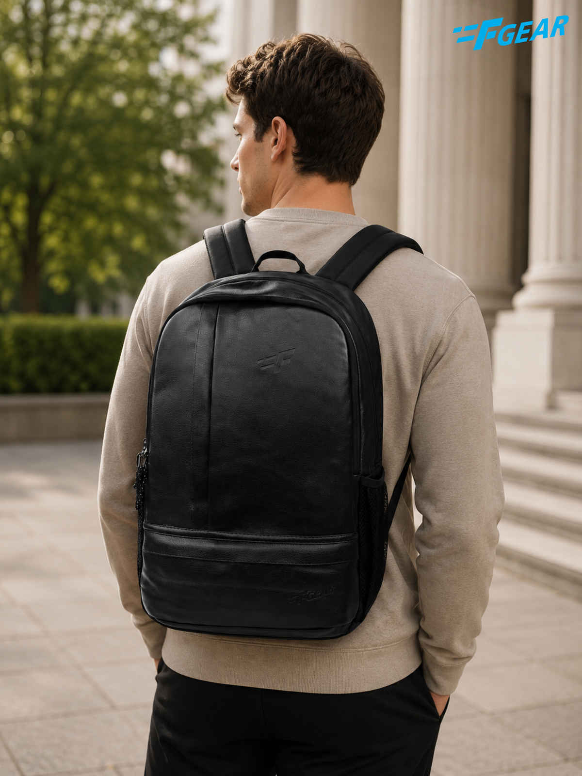 F Gear Unisex Solid Artificial Leather 22 L Laptop Backpack | Black