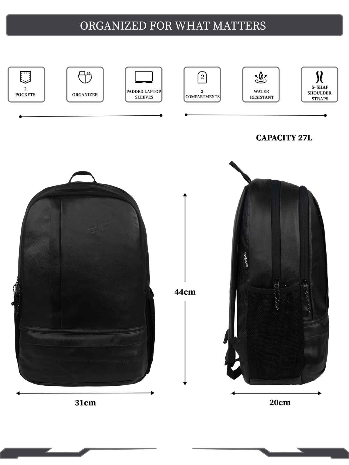 F Gear Unisex Solid Artificial Leather 22 L Laptop Backpack | Black