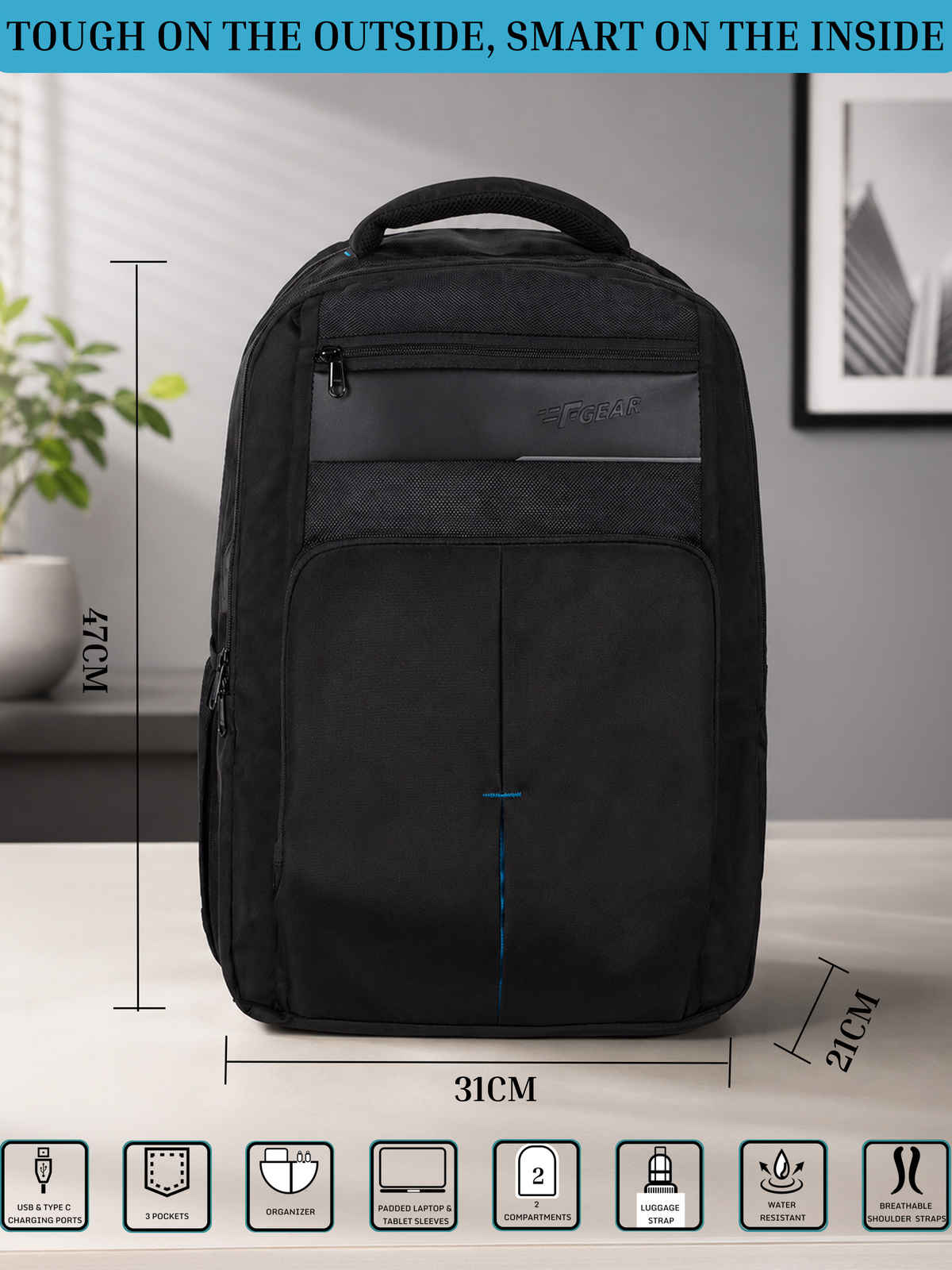 F Gear Unisex Solid Polyester 30 L Laptop Backpack | Black - One Size