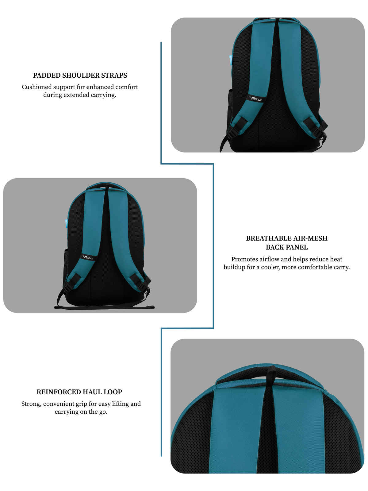 F Gear Unisex Modern Polyester 29 L Padded Grab Handle Laptop Backpack | Black and Aqua - 17 Inches