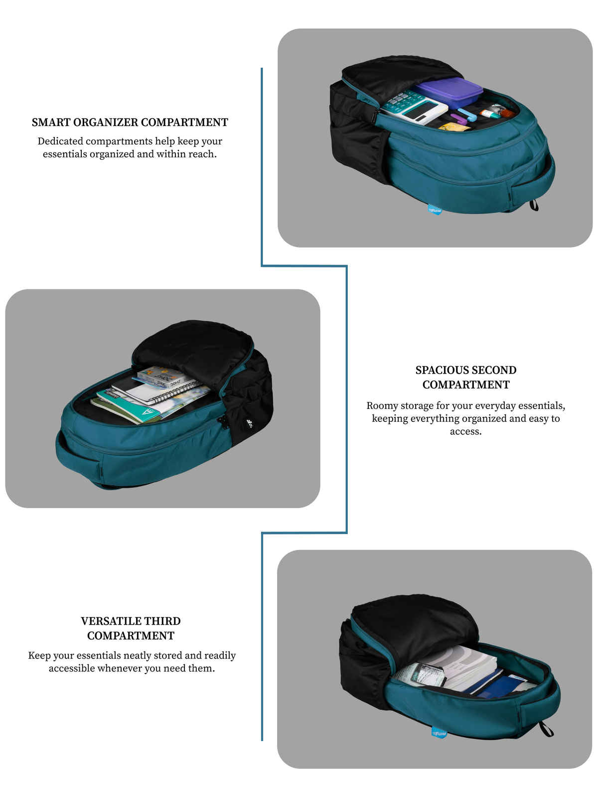 F Gear Unisex Modern Polyester 29 L Padded Grab Handle Laptop Backpack | Black and Aqua - 17 Inches