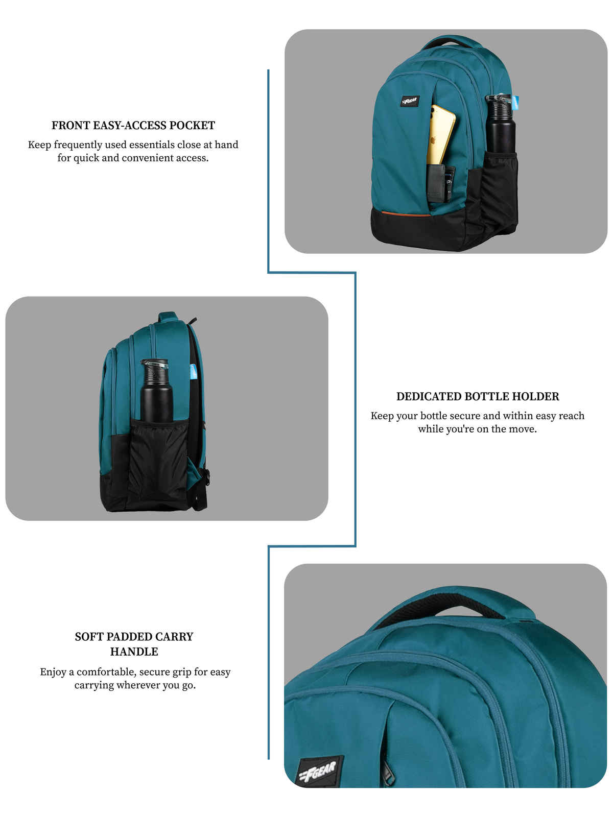 F Gear Unisex Modern Polyester 29 L Padded Grab Handle Laptop Backpack | Black and Aqua - 17 Inches