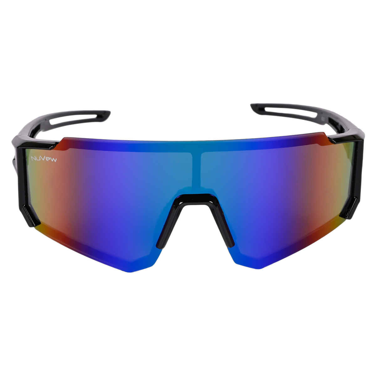 NuVew Unisex Sports Mirrored Sunglasses | Black and Blue - Large