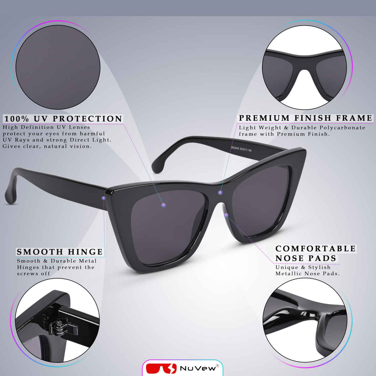 NuVew Unisex Cat-eye Sunglasses | Black - Large