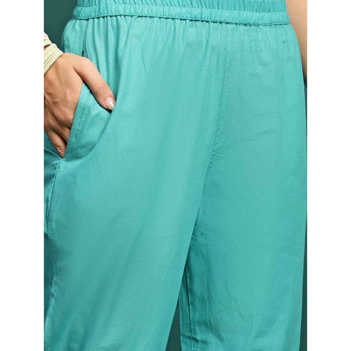 Bandia Women's Foil Dori Anarkali Kurta Trouser Set with Dupatta | BANKS0204 | Turquoise Blue | XL