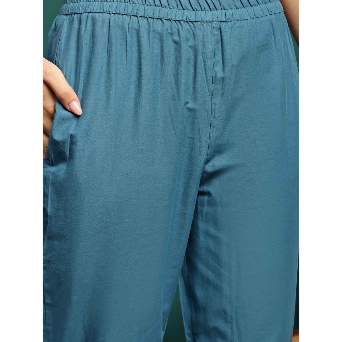 Bandia Women's Floral Gota Patti Anarkali Kurta Trouser Set with Dupatta | BANKS0211 | Indigo | XL