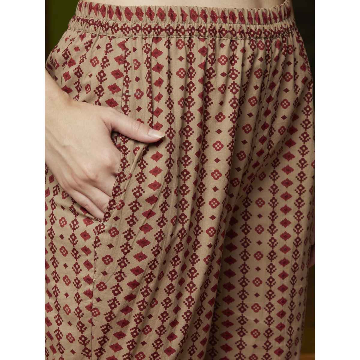 Bandia Women's Patola Printed Kurta Trouser Set with Dupatta | BANKS0113 | Maroon and Beige | XL