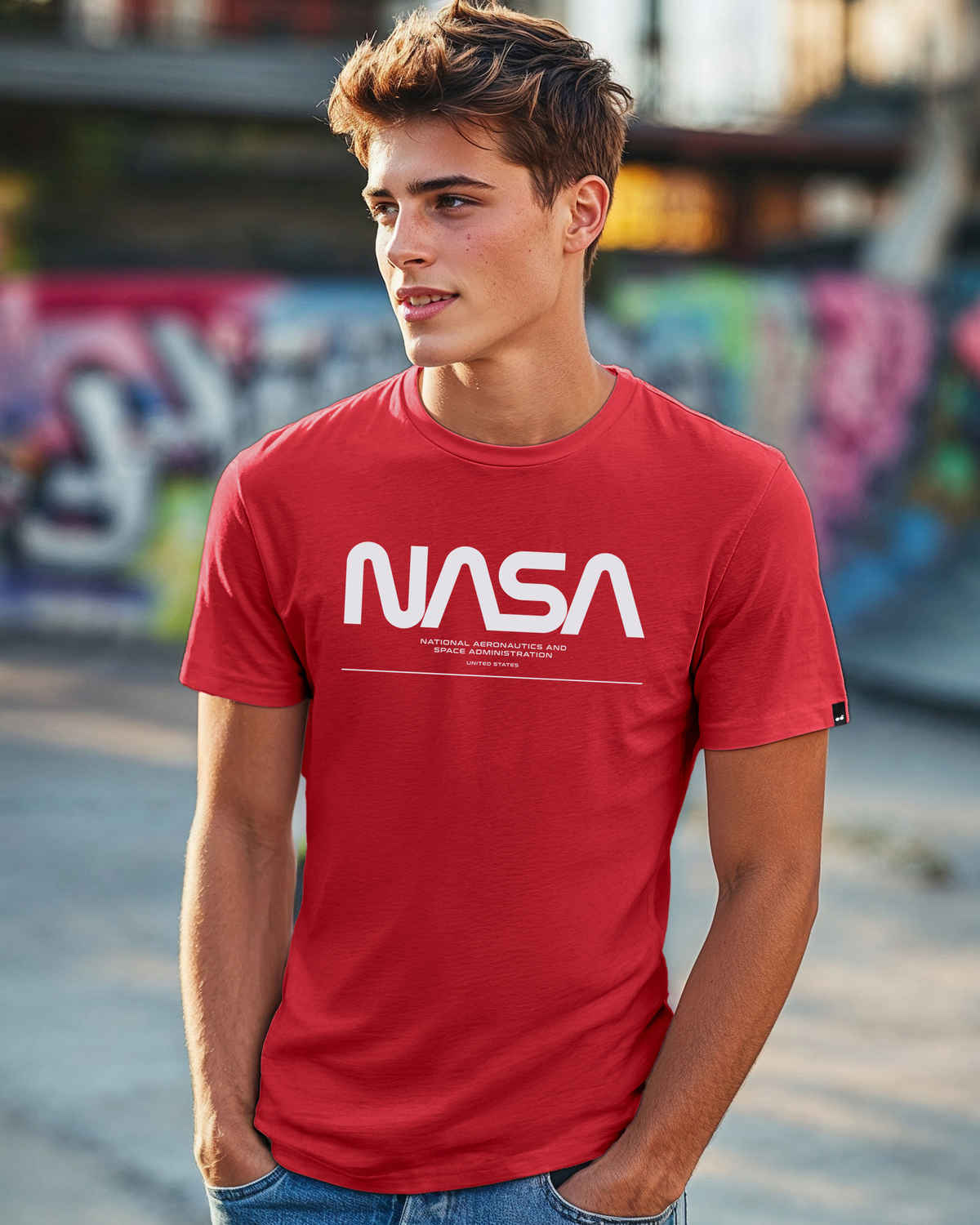 Bewakoof Official Nasa Merchandise Men's Spaced Nasa Typography T-shirt | Red | XL