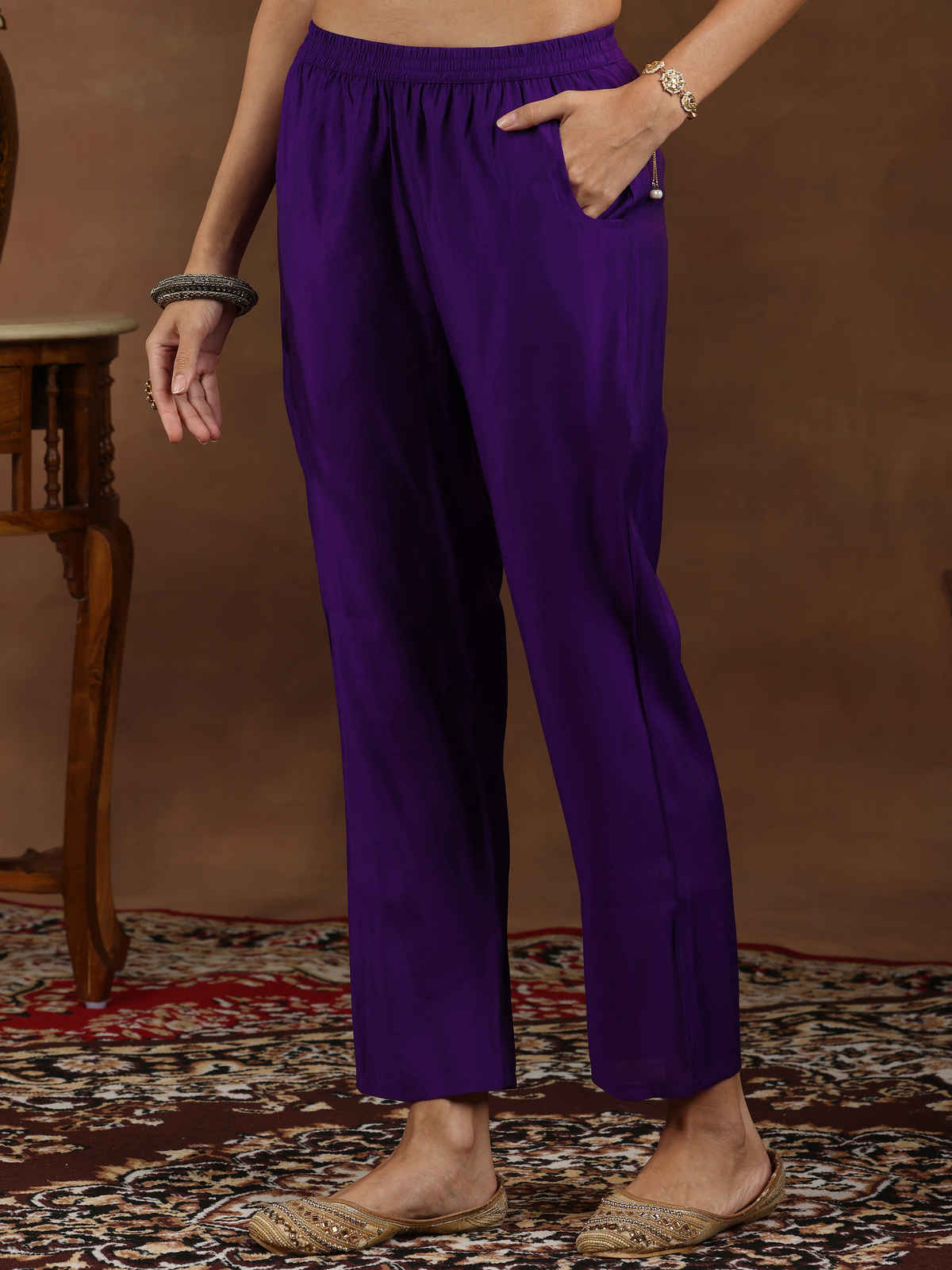 Gerua by libas Yoke Design Silk Blend Straight Suit With Dupatta | GS1003R | Purple - M