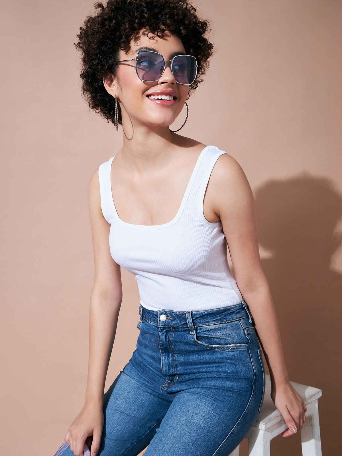 SASSAFRAS Women's Basics Rib Sleeveless Top | White - XL