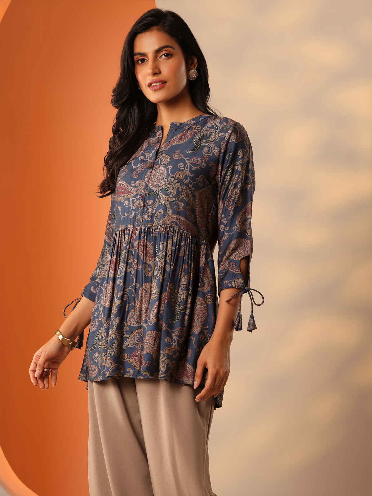 Libas Printed Rayon Straight Short Kurti | 29772R | Blue - L