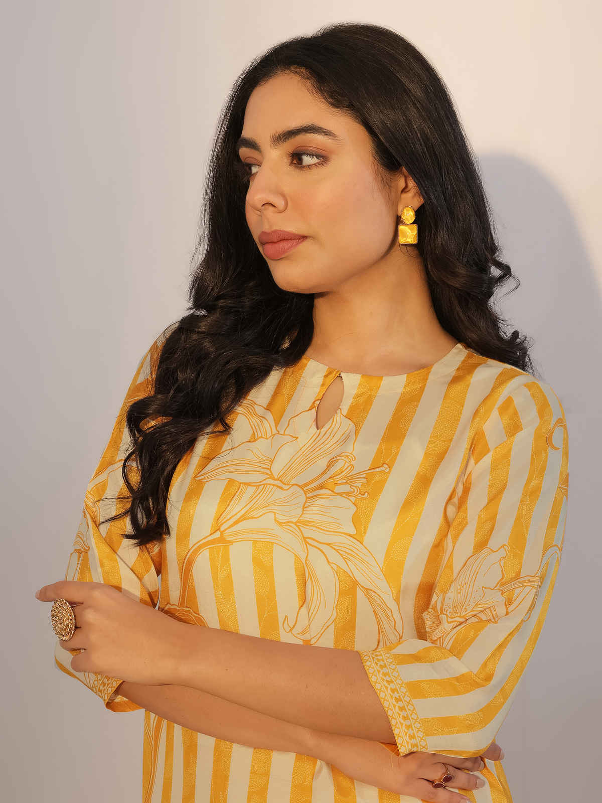 Libas Printed Silk Blend Straight Suit With Dupatta | 400289H | Mustard - S