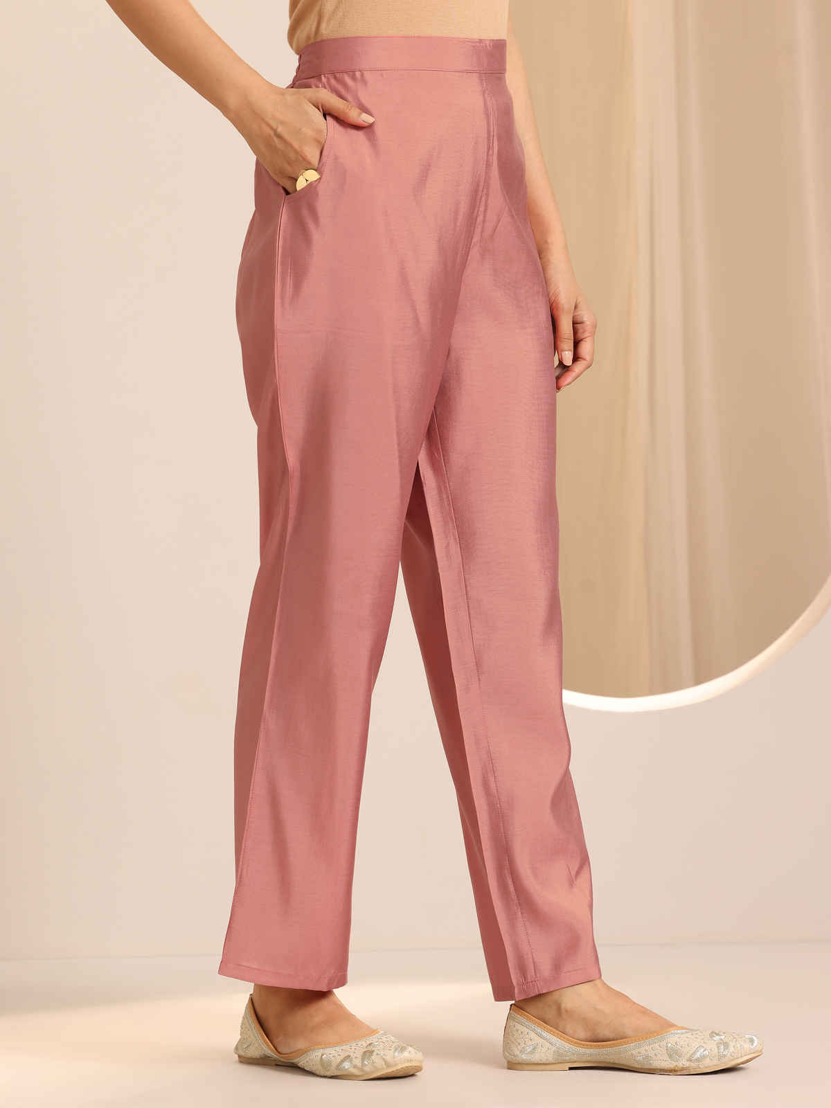 Gerua By Libas Solid Silk Blend Straight Kurta Set | GS1116H | Peach - L