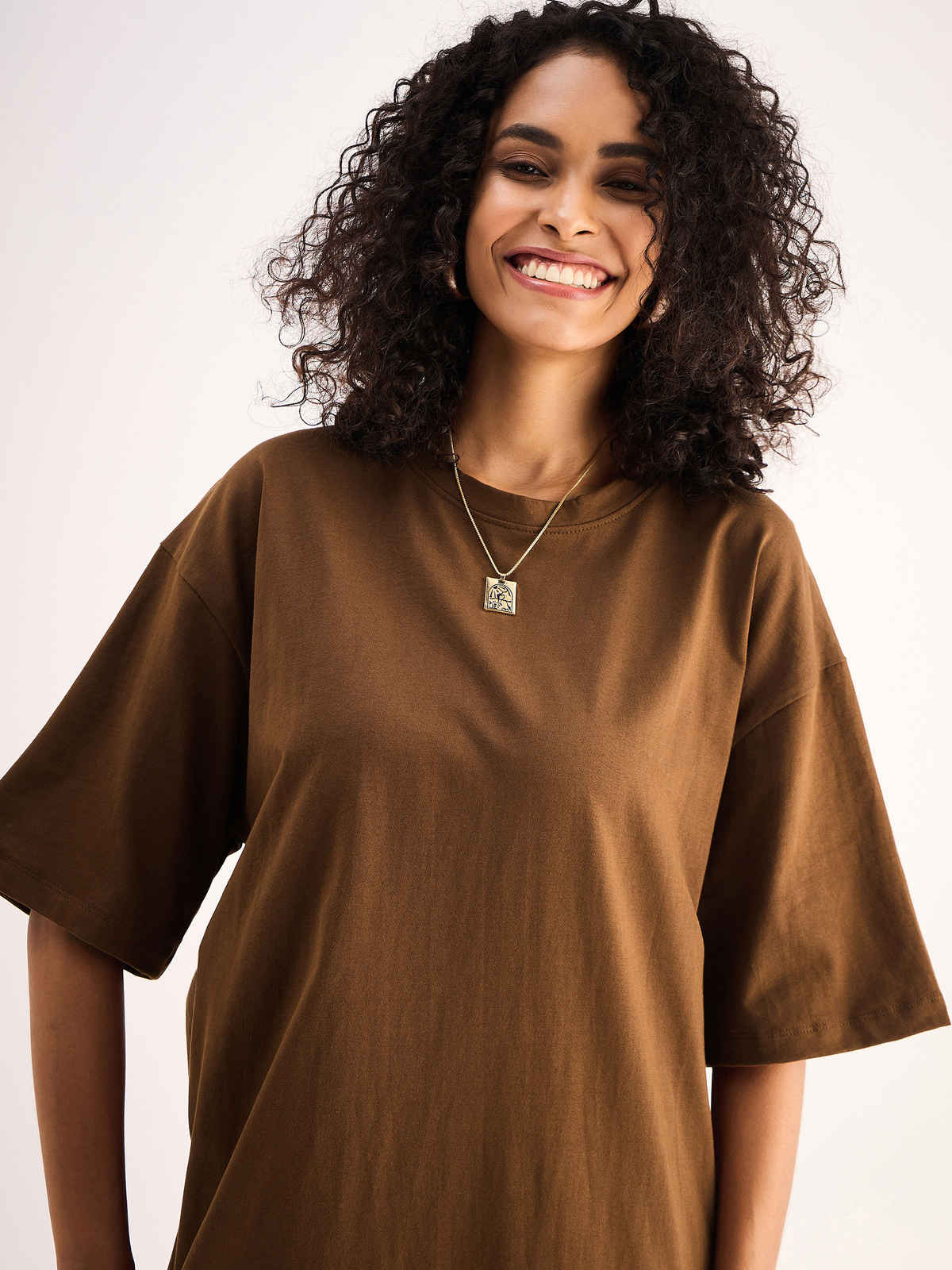 SASSAFRAS Women's Basics Oversized T-Shirt Dress | Brown - M