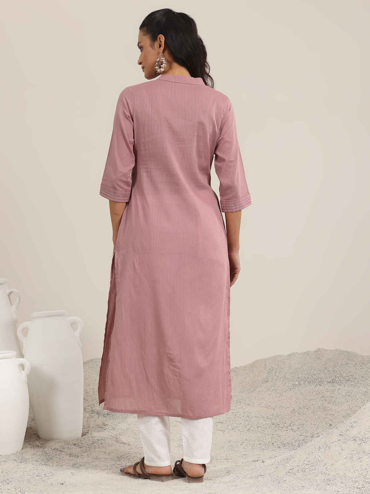 Libas Women's Cotton Straight Kurta | 29327OH | Mauve | S