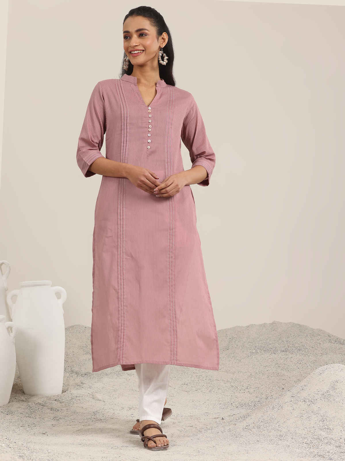 Libas Women's Cotton Straight Kurta | 29327OH | Mauve | S