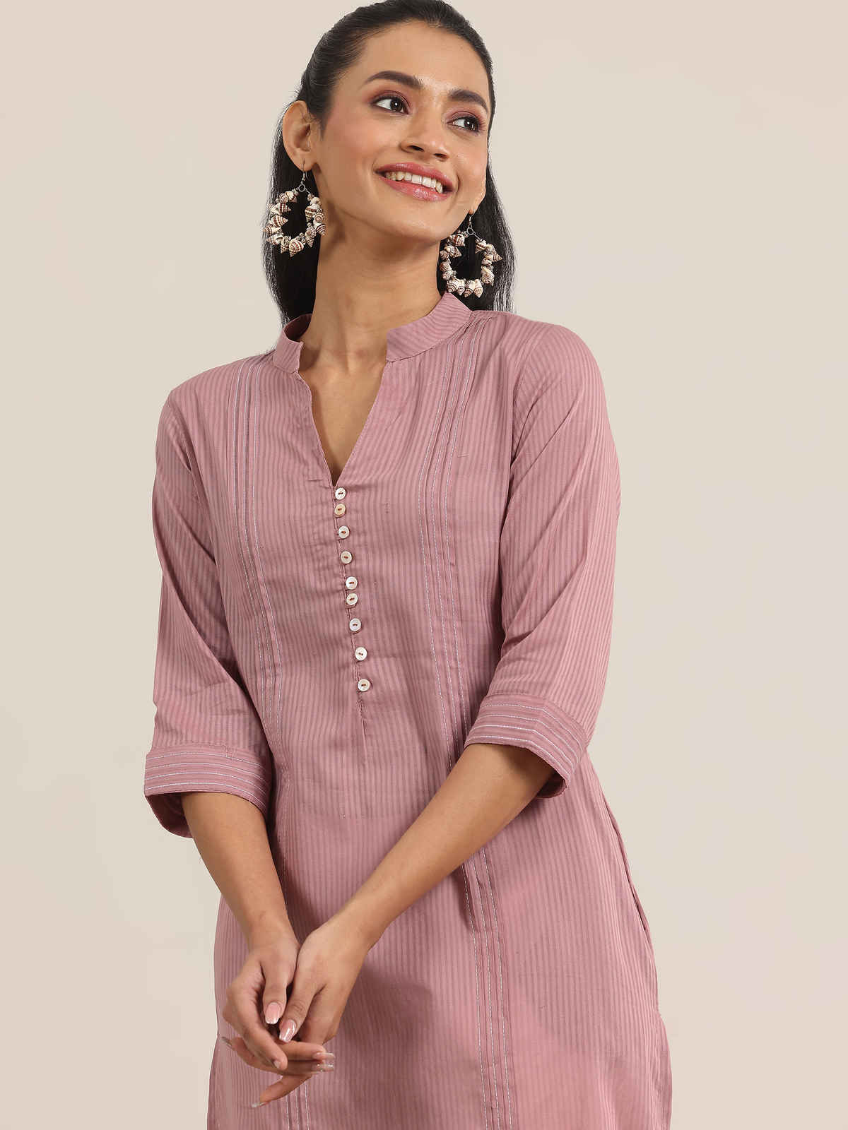 Libas Women's Cotton Straight Kurta | 29327OH | Mauve | S