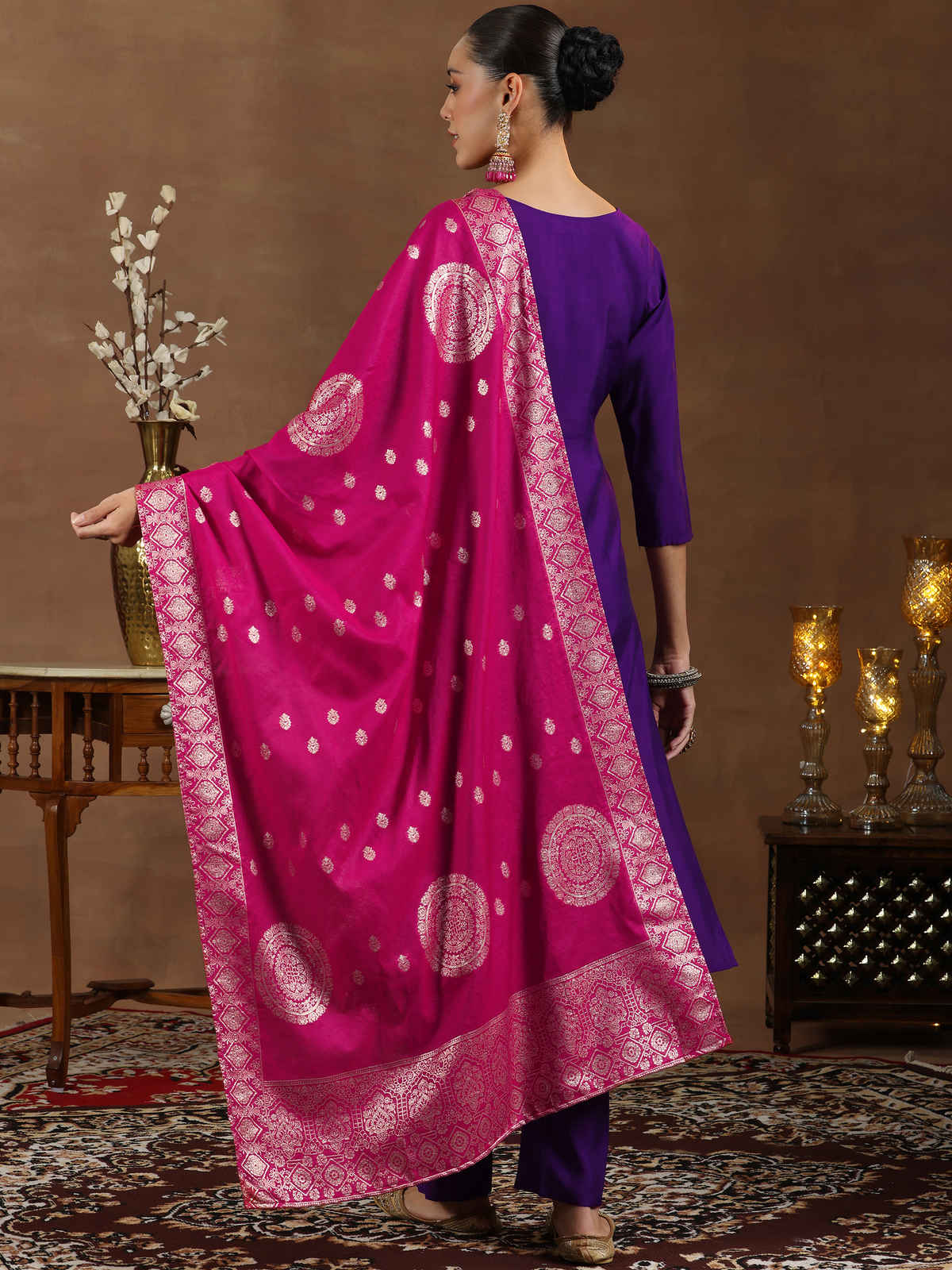 Gerua by libas Yoke Design Silk Blend Straight Suit With Dupatta | GS1003R | Purple - M