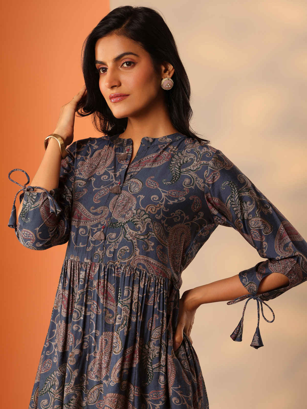 Libas Printed Rayon Straight Short Kurti | 29772R | Blue - L