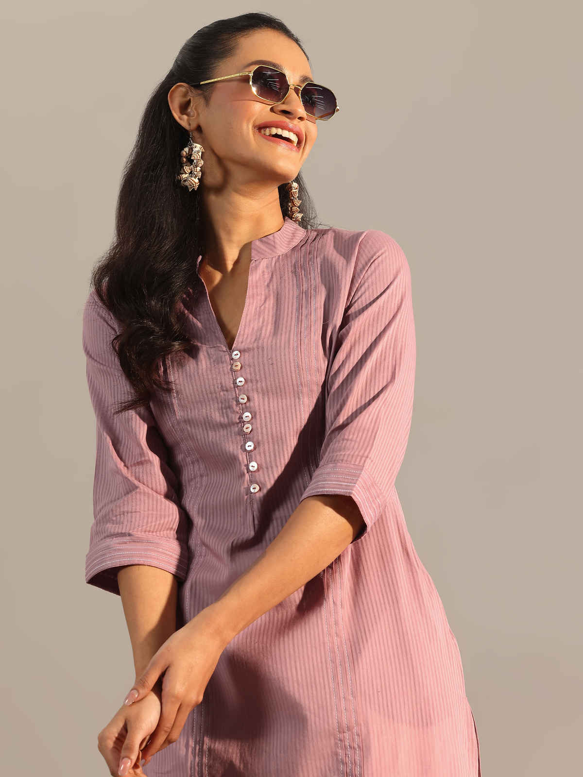 Libas Women's Cotton Straight Kurta | 29327OH | Mauve | S