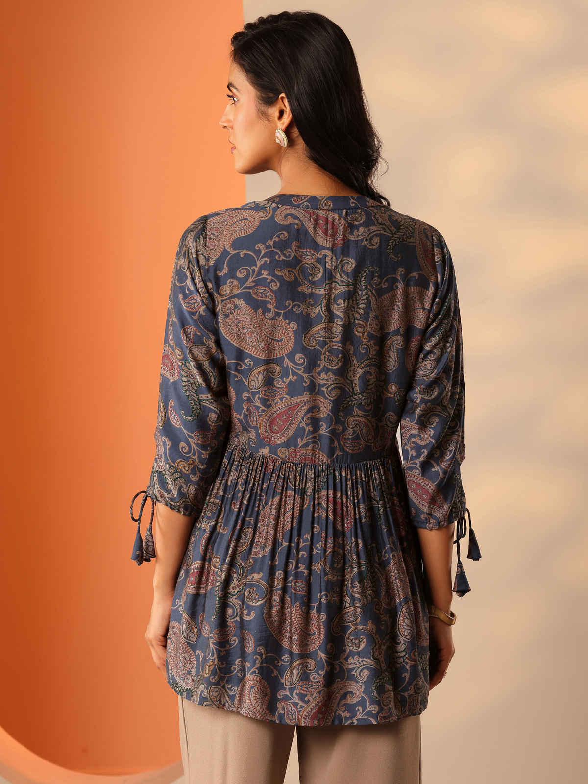 Libas Printed Rayon Straight Short Kurti | 29772R | Blue - L