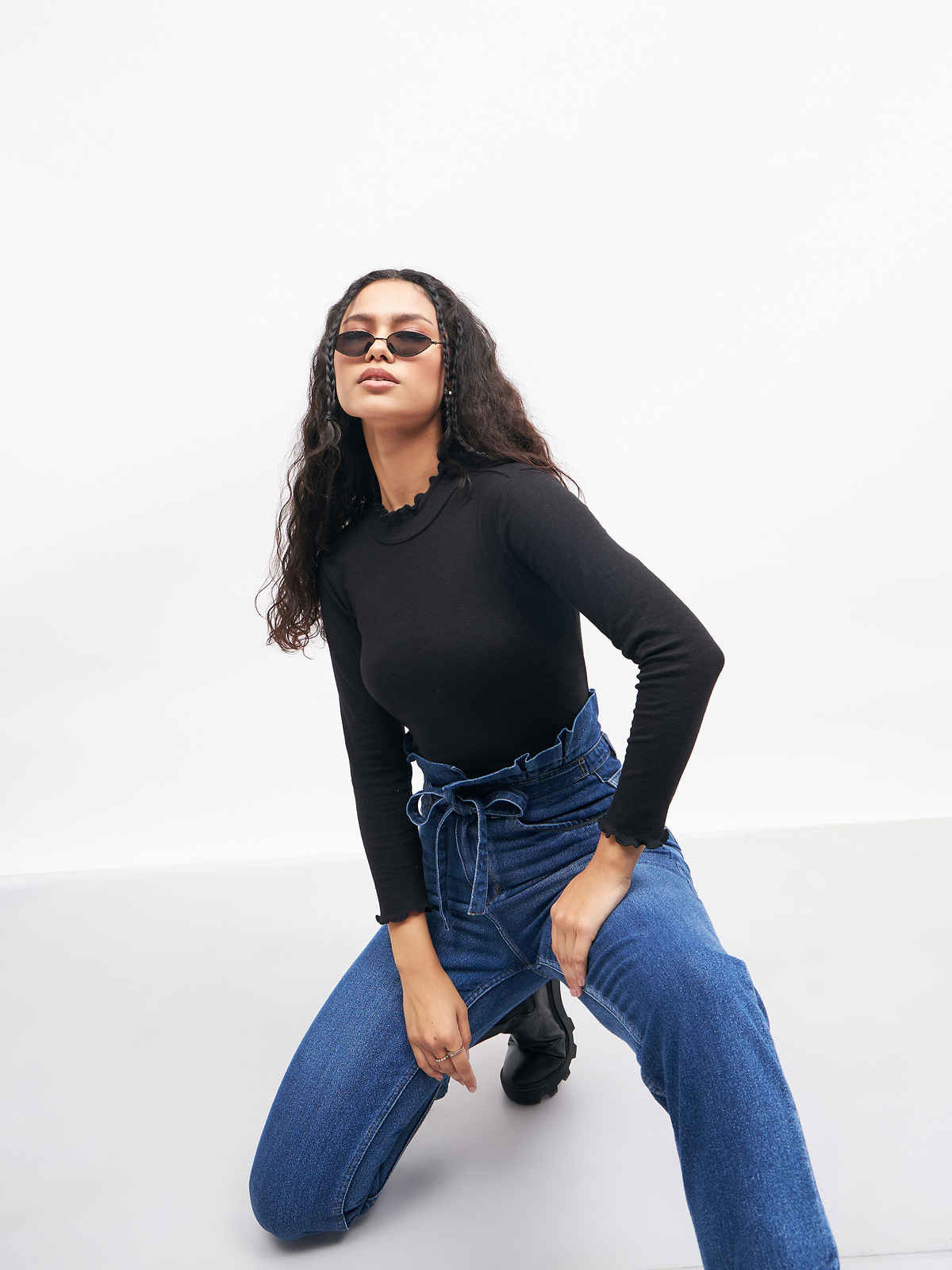 SASSAFRAS Women's Rib High Neck Full Sleeve Top | Black - L